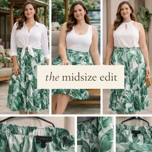 Talbots Tropical Palm Print Linen Blend Midi Skirt – Size L